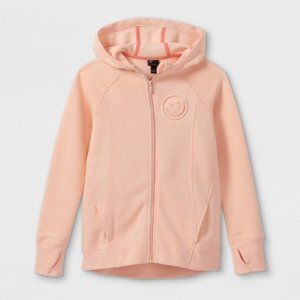 NWT Girls Fleece Full Zip Hooded Sweatshirt - All in Motion™ L 10/12 Peach Activ